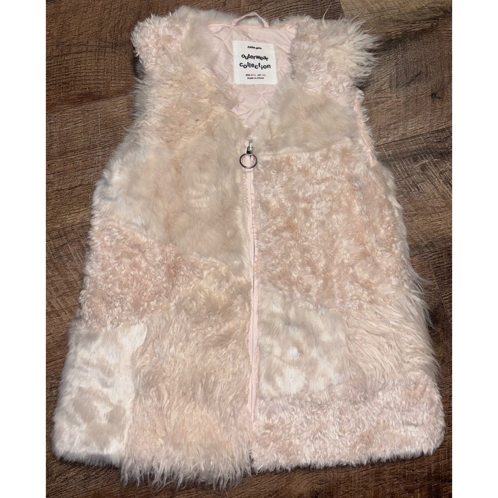 Zara Kids Big Girl Ivory Faux Fur Vest Soft Fully Lined Zip size 9/10